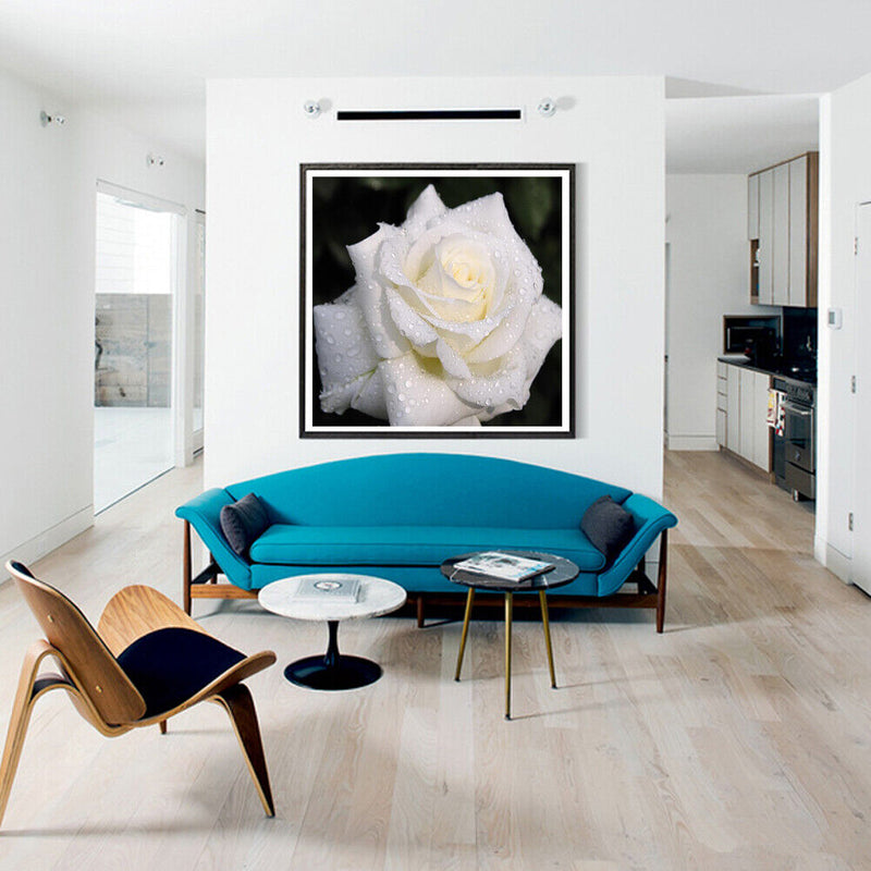 5D DIY Round Drill Diamond Painting White Rose Cross Stitch Embroidery Kit
