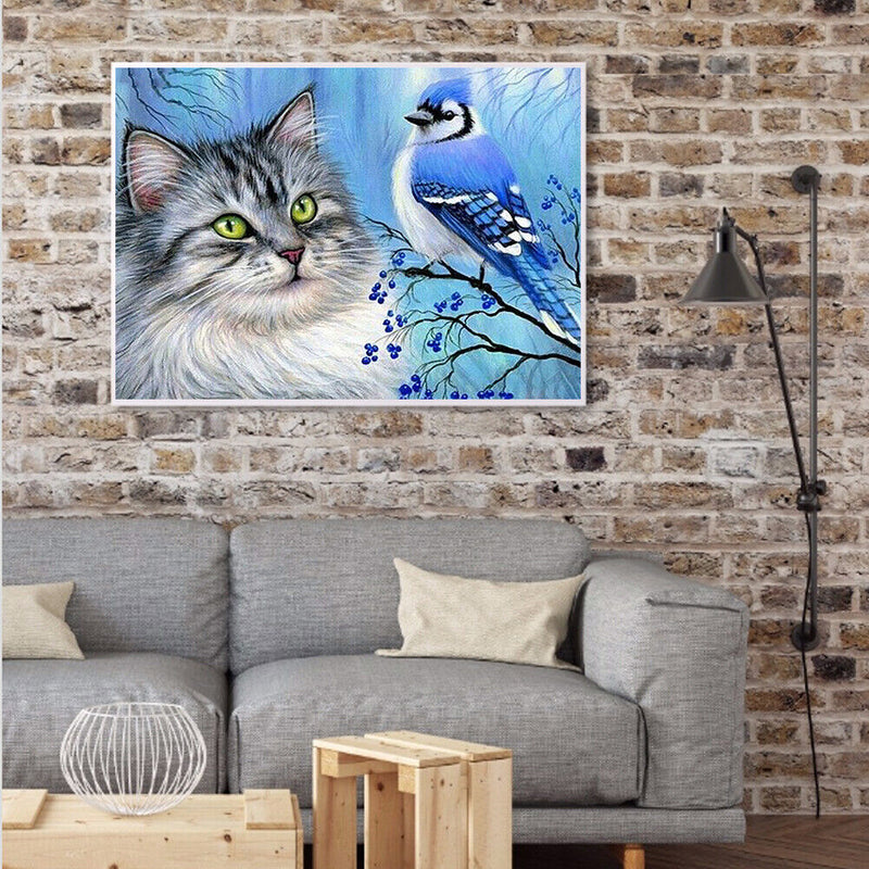 Cat Bird 5D DIY Full Round Drill Diamond Painting Rhinestones Mosaic Decor Gift