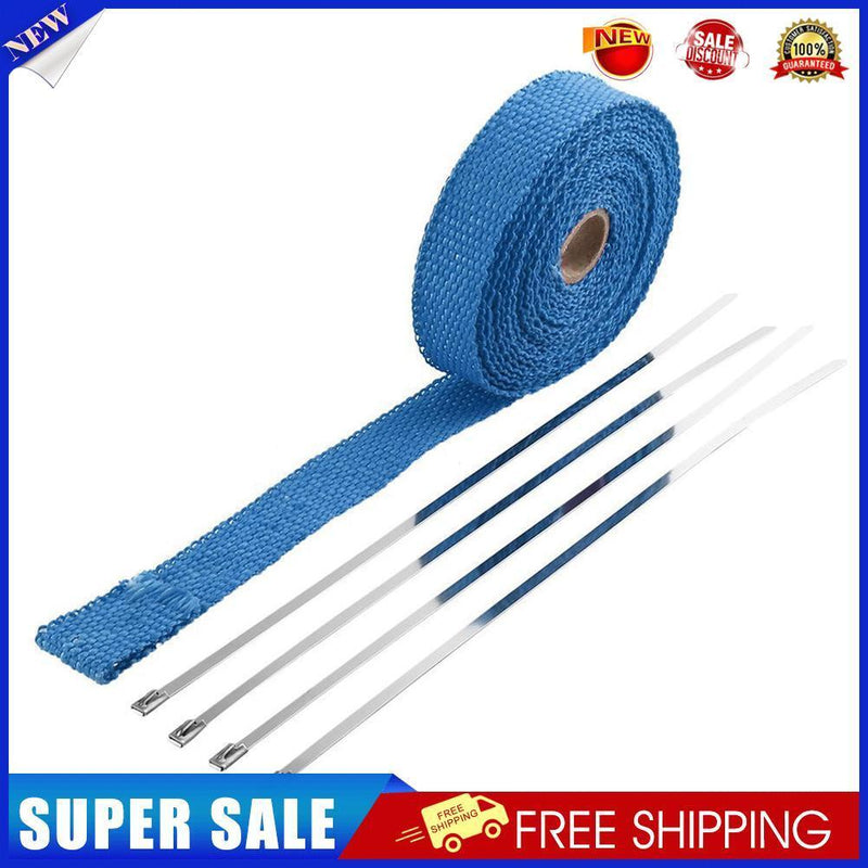 5m Thermal Exhaust Pipe Wrap Heat Resistant Cloth for Car Motorcycle (Blue)