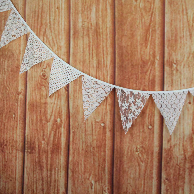 1* White Cotton Lace Flag Banner Bunting Pennant For Wedding Deco Birthday C8N3