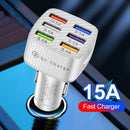 15A 6 Ports USB Car Charger QC3.0 Fast Charging Cell Phone Adapter (White) Newly