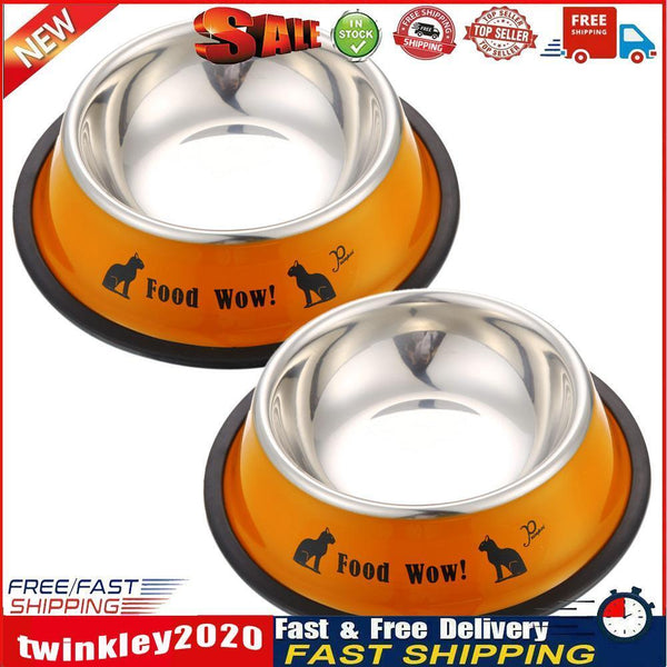 Stainless Steel Anti-skid Dog Cat Food Water Bowl Pet Feeding Tool Orange Newly