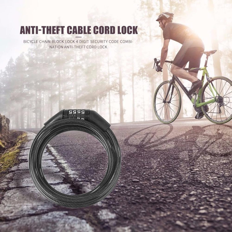 110cm Bicycle Chain Block Lock 4 Digit Code Combination Anti-theft Cable Lock