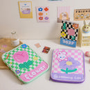 Girl Cartoon PU Checkerboard Pattern Tablet Case Zipper Clutch (Purple) Newly