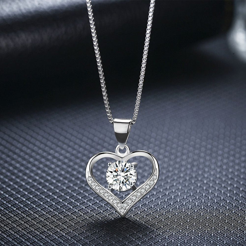 Wedding Crystal Pendant Necklace Eternal Love Heart Cubic Zirconia Neck Chain