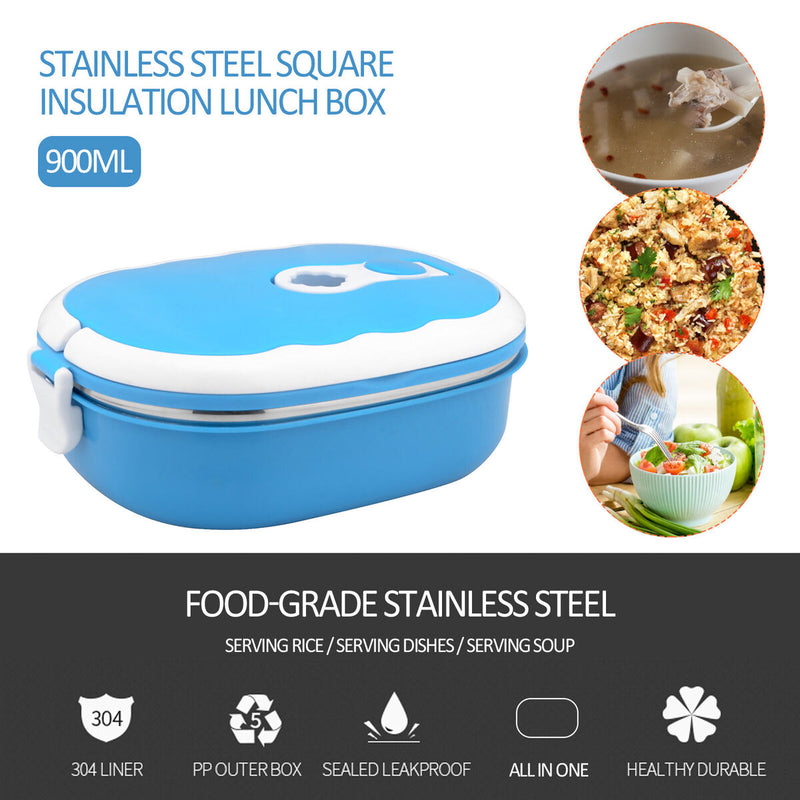 Rectangle Lunch Box Thermal Leak-Proof Heat Insulation Anti-Scald (Blue)