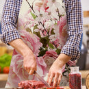 Pink Flower Print Apron Linen Waterproof Cooking Bibs Kitchen (82x68cm)