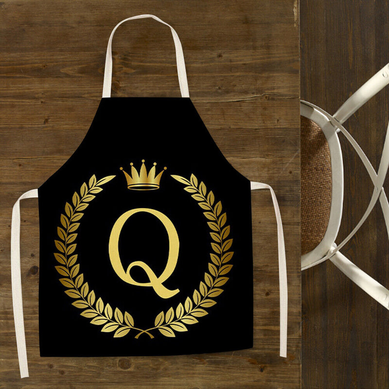 Letter Q Printed Linen Apron Kitchen Waterproof Home Cooking Bibs (82X68CM)