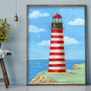 5D DIY Full Drill Round Shape Lighthouse Rhinestone Diamond Drawing for Home