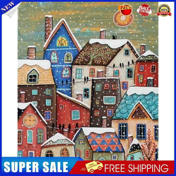 Snow Village Oil Painting By Numbers DIY Frameless Art Picture On Canvas