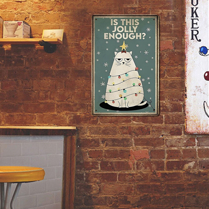 Christmas Tree Cat Plate Metal Tin Sign Plaque for Bar Pub Decorative Iron