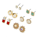 6Pairs Earrings Set Rhinestone Geometric Round Mixed Ear Stud Women Jewelry