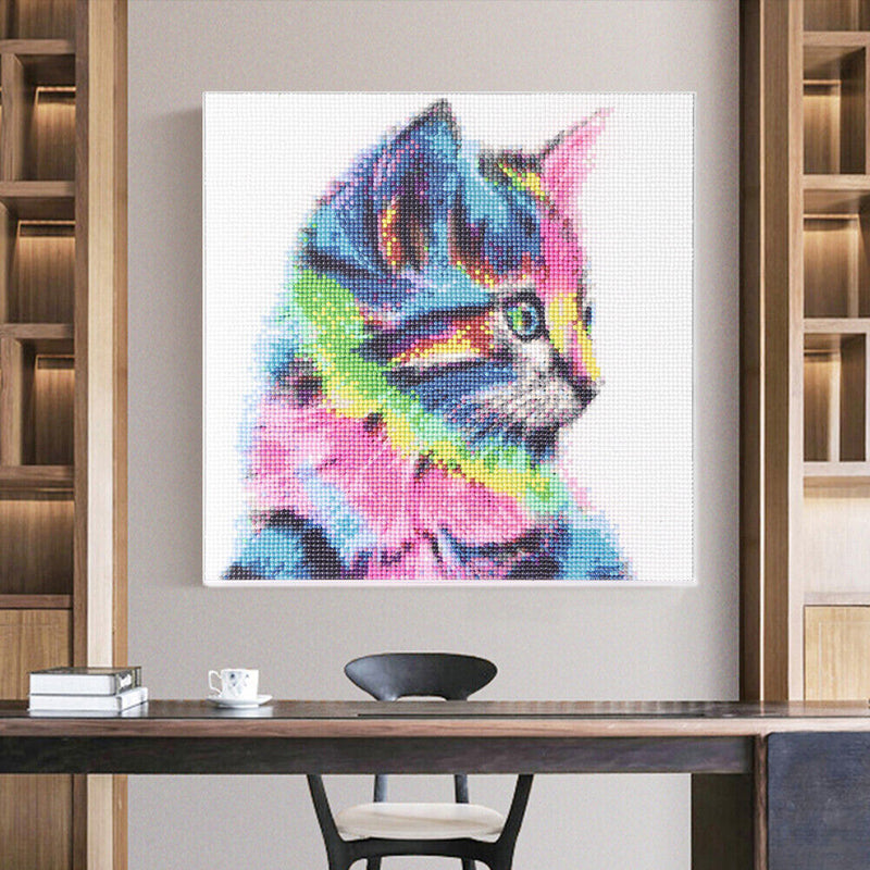 Full Round Drill Acrylic Diamond Painting Colored Cat Kit Rhinestones Pictu