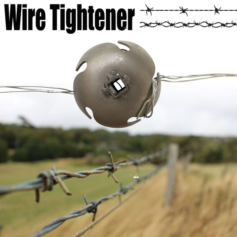 Garden fences wire tensioner for attaching loose agricultural steel dra