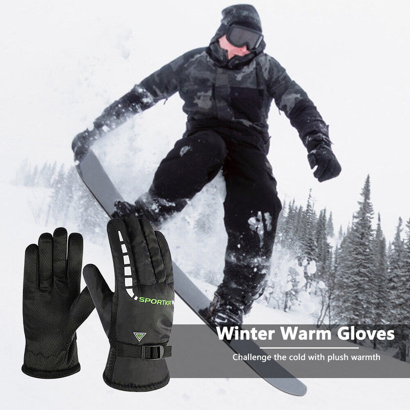 Winter Men Warm Windproof Ski Fleece Gloves with Buckle Thickened (Green) Newly