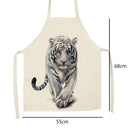 #A White Tiger Print Apron Linen Waterproof Cooking Bib Sleeveless Kitchen Oil