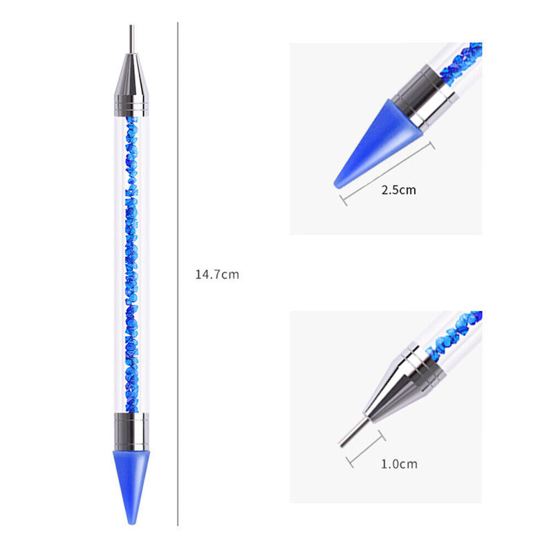 Dual Heads Dotting Wax Pen Point Drill Picker Nail Art Studs Dotter (Blue) Newly
