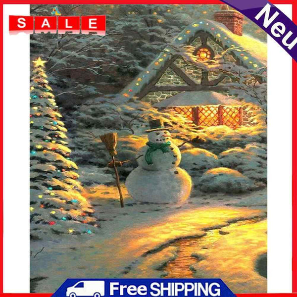 Snowman Hand Painted Drawing DIY Art Canvas Oil Kit Paint By Numbers Decor Gift