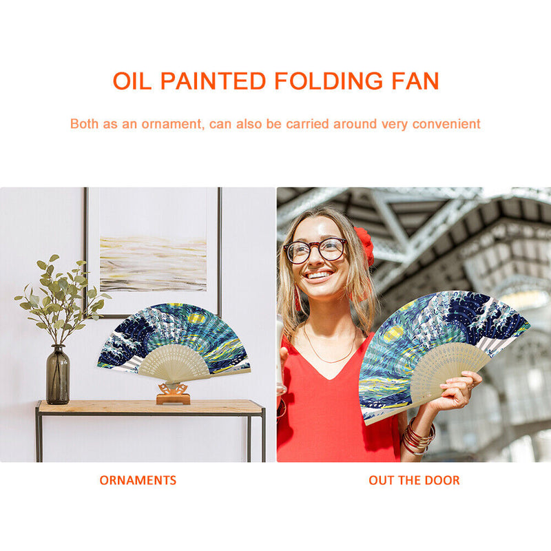 Handmade Oil Painting Waves Folding Fan By Numbers DIY Painted Craft Kit