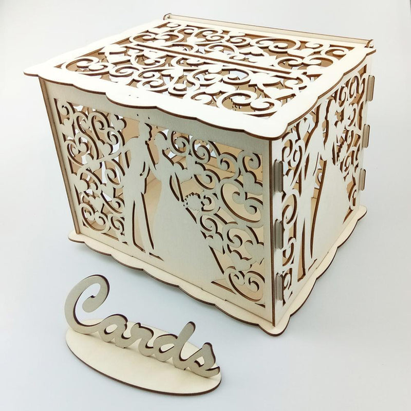 Wooden DIY Hollowed Wedding Cards Storage Box Invitation Letter Holder Contai