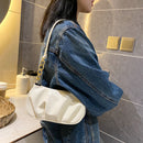 Fashion Pleated Handbags PU Chain Underarm Bags Women Shoulder Tote (White)