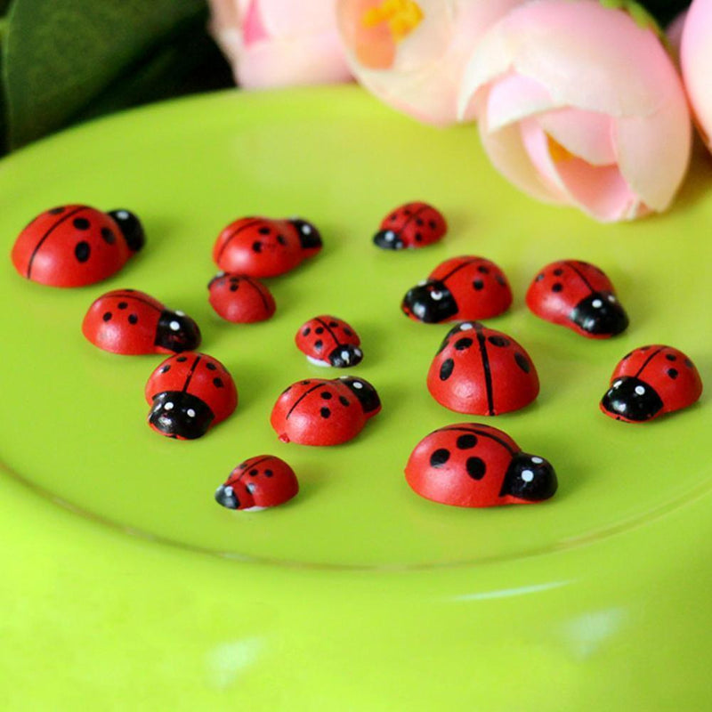 100x Mixed Ladybird Mini Self Adhesive Wooden Ladybugs Craft Card Wood Top hot.