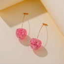 Korean Cherry Long Drop Earrings Women Sweet Fruit Dangle Earrings (Pink) Newly