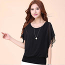 Plus Size Summer Chiffon Ruffle Bat Sleeve Blouse Solid Women Tops (2XL)