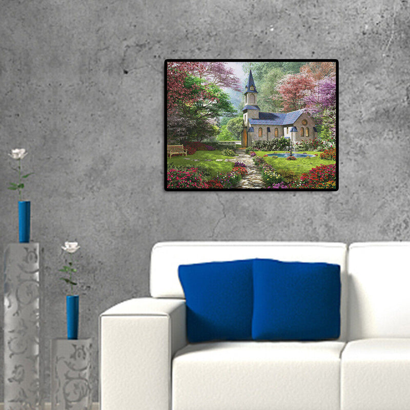 Round Diamond Painting Embroidery Picture Castle House Needlework Home Mosaic