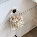 Hand-Beaded Pearls Shoulder Bag Women Mini Bucket Drawstring Messenger Handbag