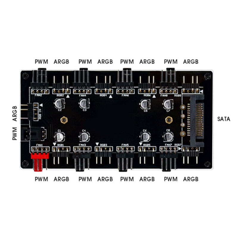 1 to 8 Multi Way Splitter RGB PWM Hub Dimming Temperature Control for ASUS/MSI