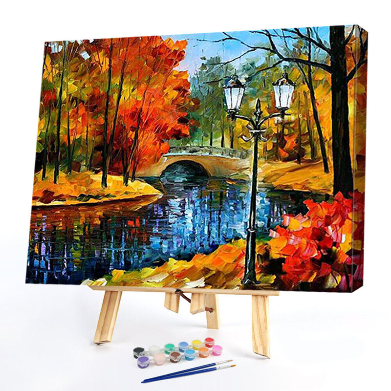 Bridge in the Forest Oil Paint By Number Kit DIY Acrylic Painting on Canvas