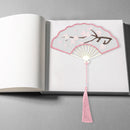 Chinese Style Fan Shape Embroidery Flowers Cross Stitch Tassel Bookmark (B)