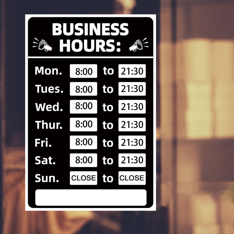 Business Hours Sign Hours of Operation Signs for Window / Door (Black) Newly
