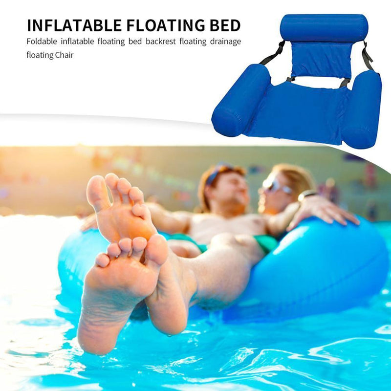 Floating Bed Swimming Pool Inflatable Water Longue w/Backrest (Dark Blue)