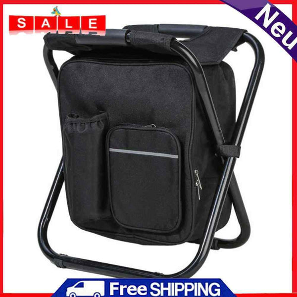 Outdoor Folding Camping Fishing Chair Stool Backpack Hiking Seat Bag (Black)