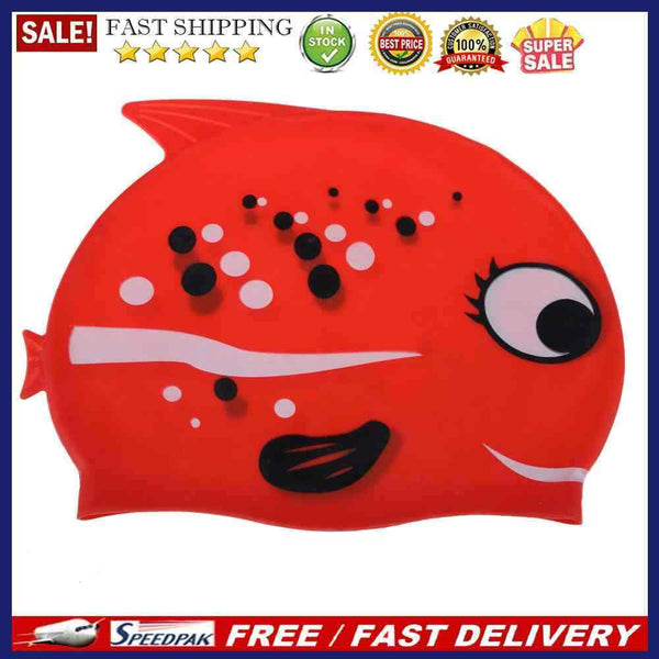 Cute Children Cartoon Swimming Cap Silicon Diving Waterproof Bobofish Red