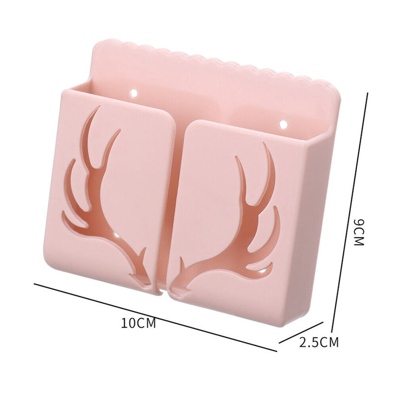 Phone Wall Mounted Holder with Plug Charging Sundries Organizer Box (Pink) Newly