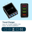 LED Mobile Phone Wall Chargers 4 Ports USB Tablet Charger Adapter (Black)