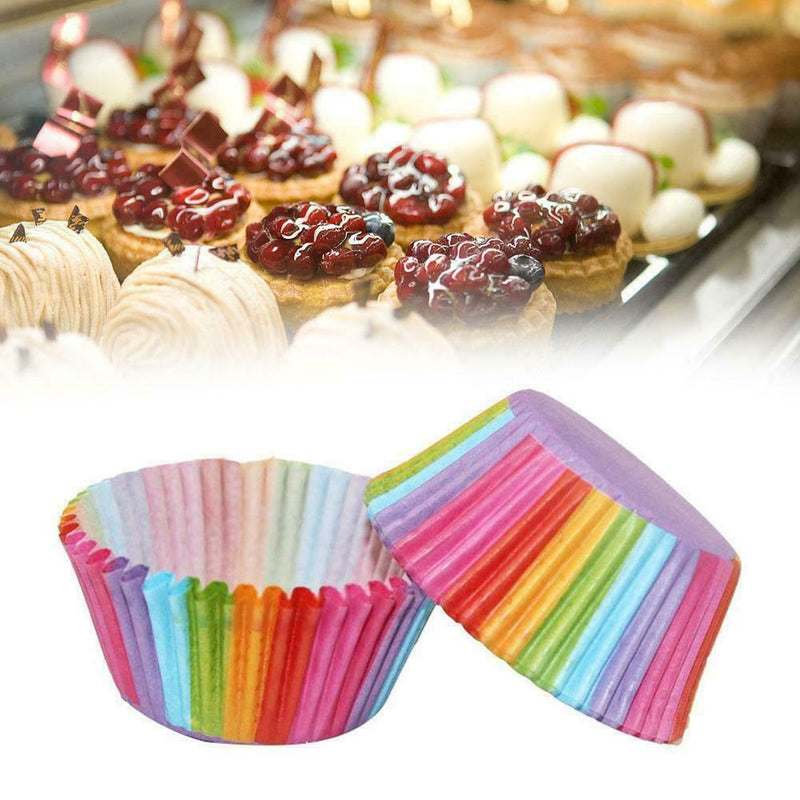 100x Colorful Rainbow Paper Cake Cupcake Liners Baking newm Part Case N5M5