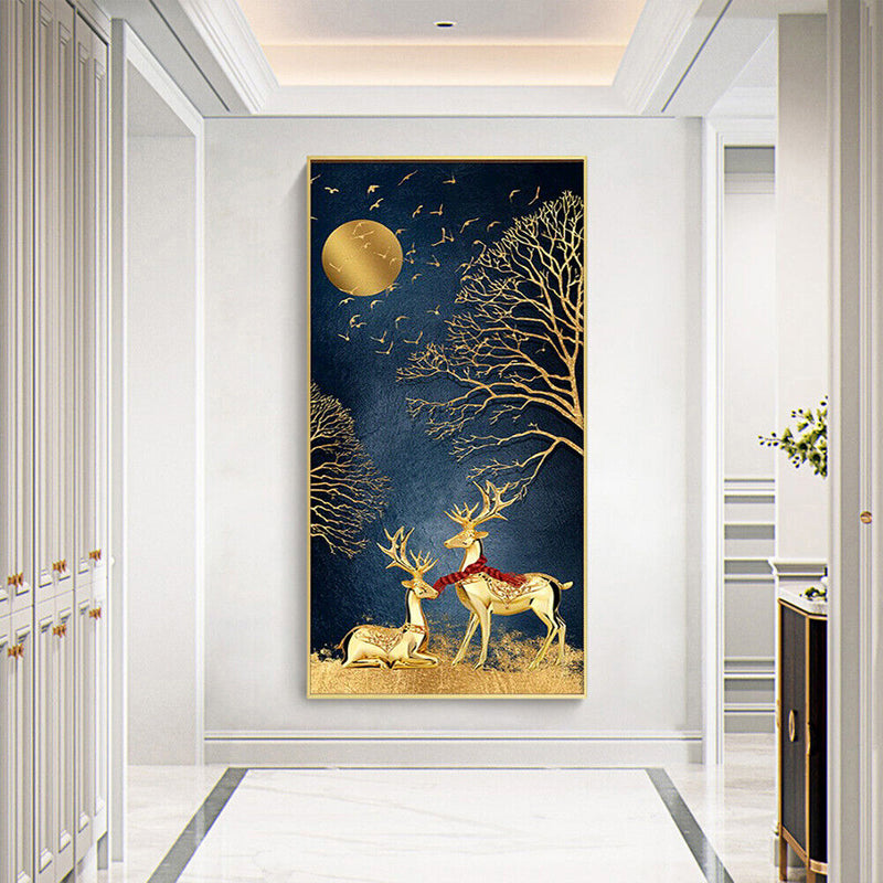 Golden Deer Oil Paint By Numbers DIY Handpainted on Canvas Wall Picture Unframed