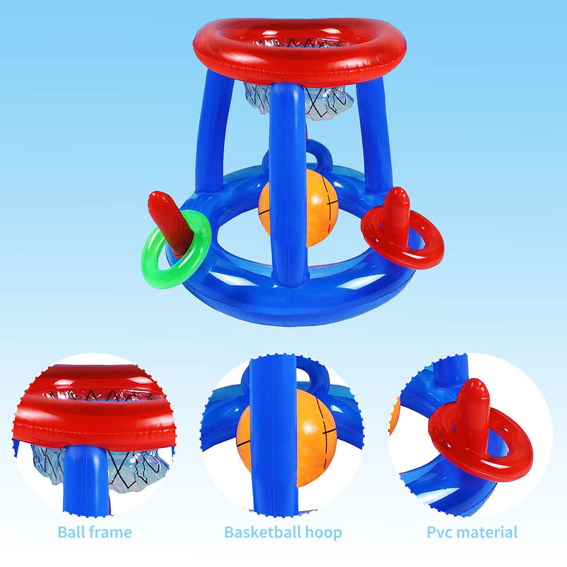 Pool Basketball Hoop Set - Inflatable Hoops Ring Toss Game for Kids & Adults