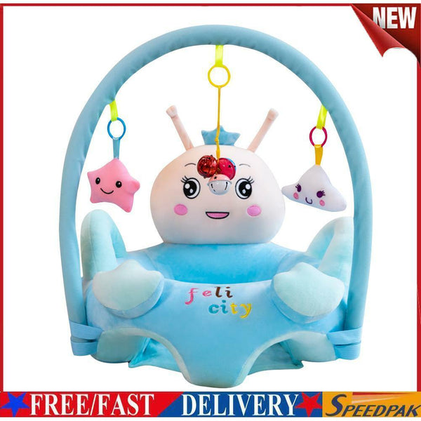 Cartoon Baby Infant Learning Sit Chair Baby Support Seat (Blue w/ Pole) #F