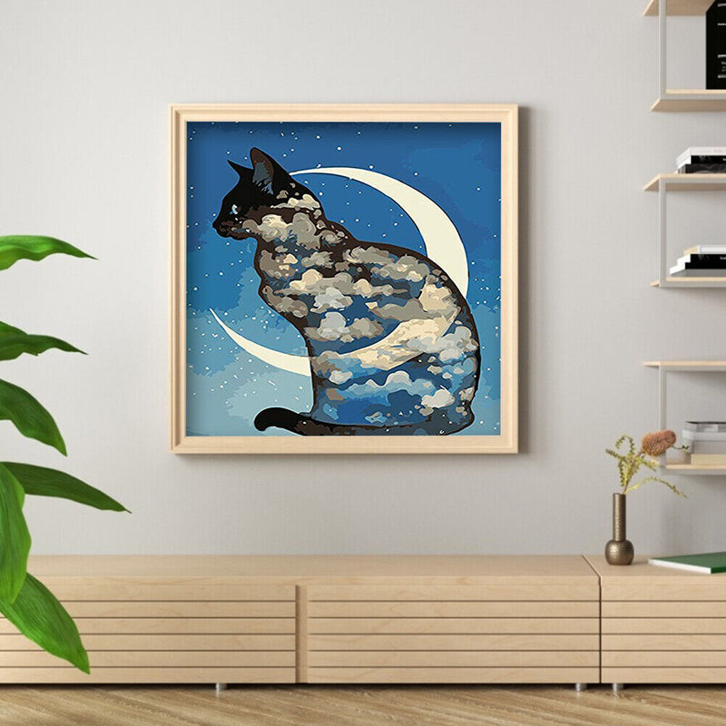 Diamond Painting 5D DIY Moon Cat Full Round Drill Rhinestones Picture Kit