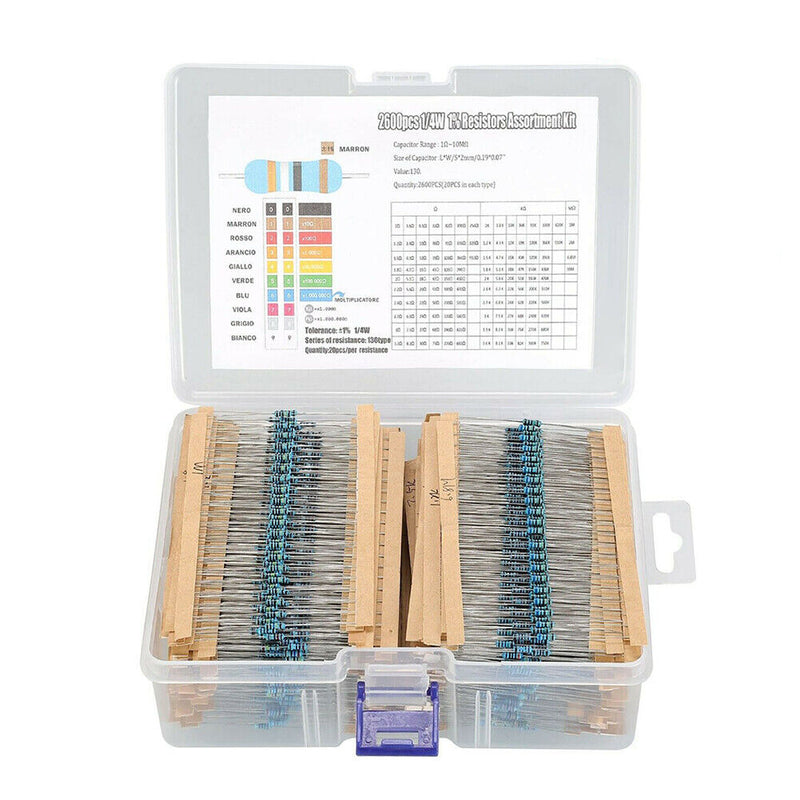 2600pcs Resistor Kit PTC UHF 0.25W Resistors Assorted Pack Kit Electronic Tools