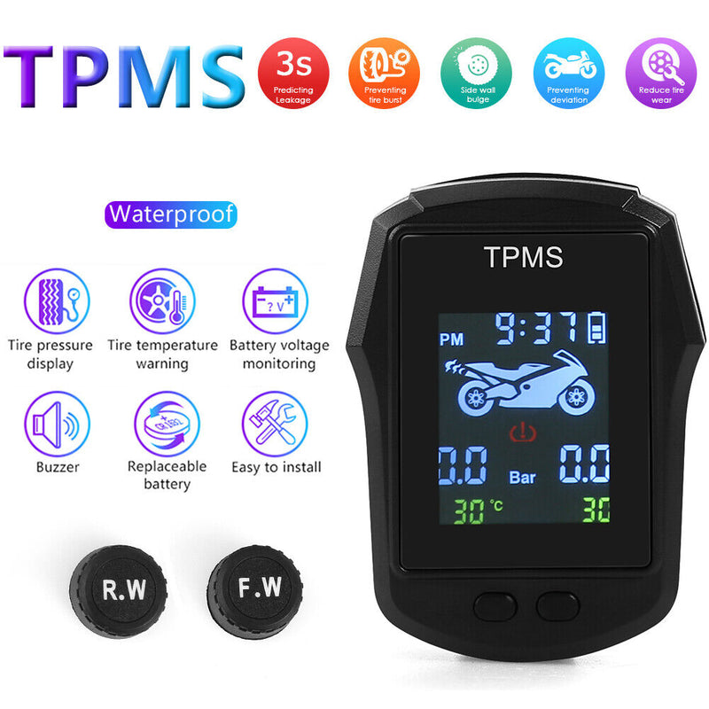 TPMS Waterproof Tire Pressure Monitor System Motorcycle with 2 External Sensors