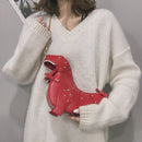 Women Cartoon Dinosaur Shoulder Bag Rivet PU Leather Crossbody Bags (Red)