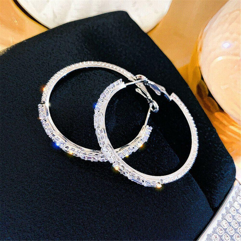 Zircon Big Circle Drop Dangle Stud Crystal Round Hoop Earrings Round Shape
