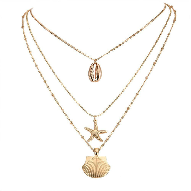 Women Beach Jewelry Cowry Seashell Pendant Multilayer Shell Necklace Bohemian