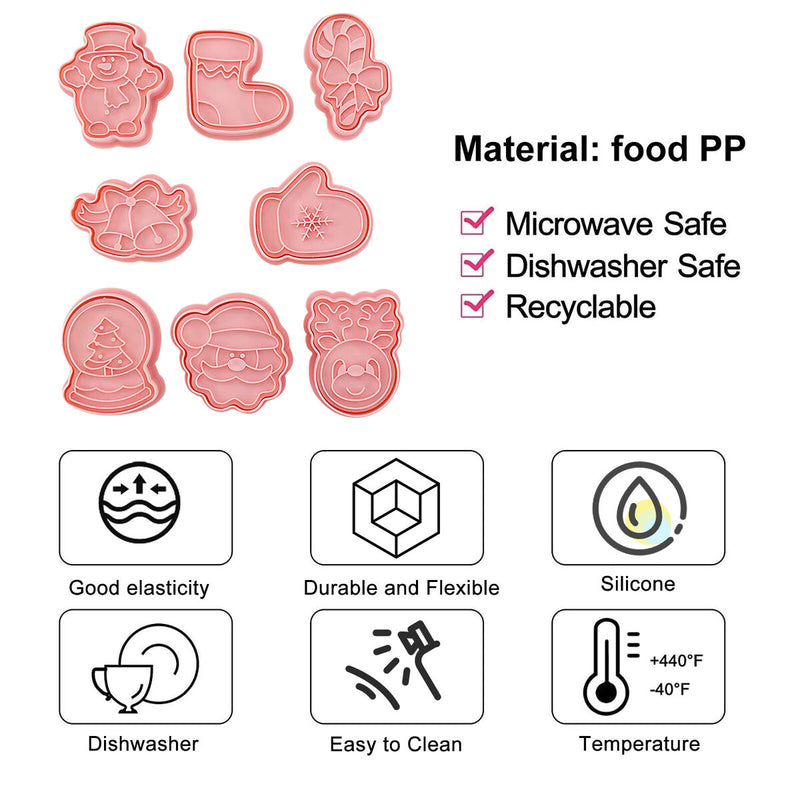 Christmas Cookie Cutters Set of 8 - Biscuits Fondant Molds High Heat Resistant